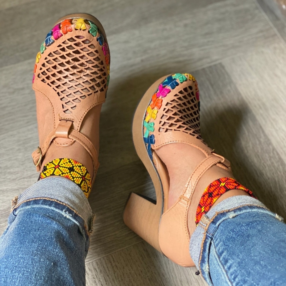 Artesanias Camila Mexican Handmade Boutique Leather Ankle Strap Sandal Heels 10